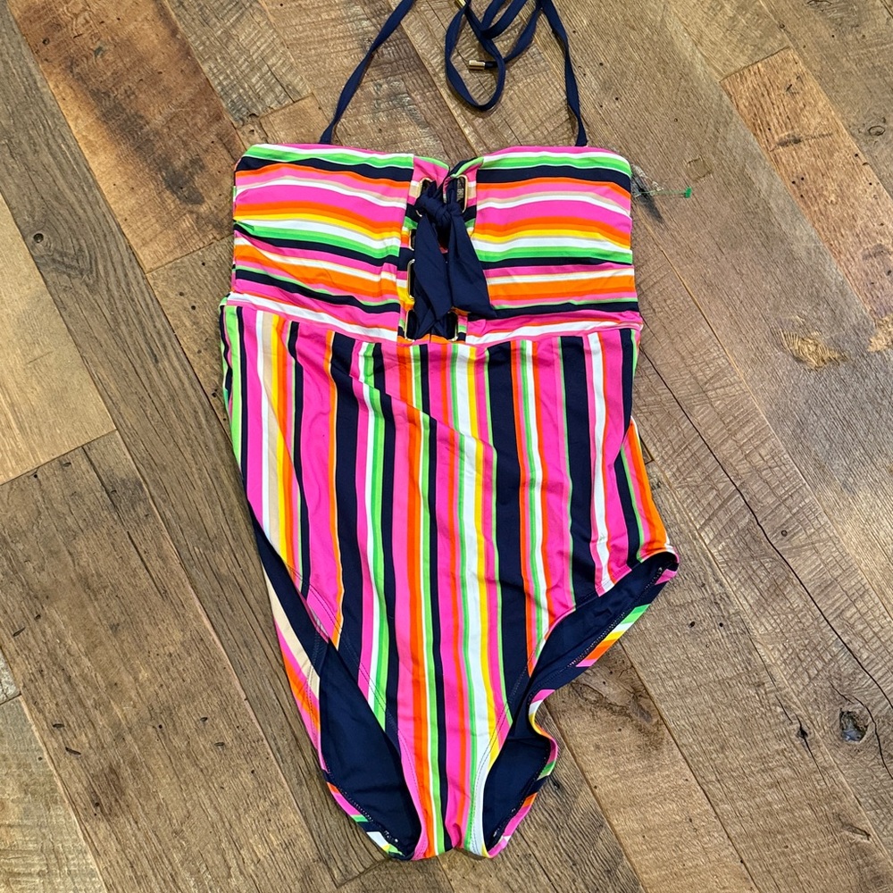 Trina Turk Striped One Piece Tie Detail In Front